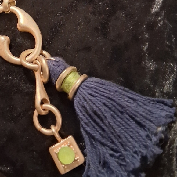 Vintage Gold and Navy Blue Statment  Tassel Necklace chunky accents.38 In Long - Picture 6 of 10